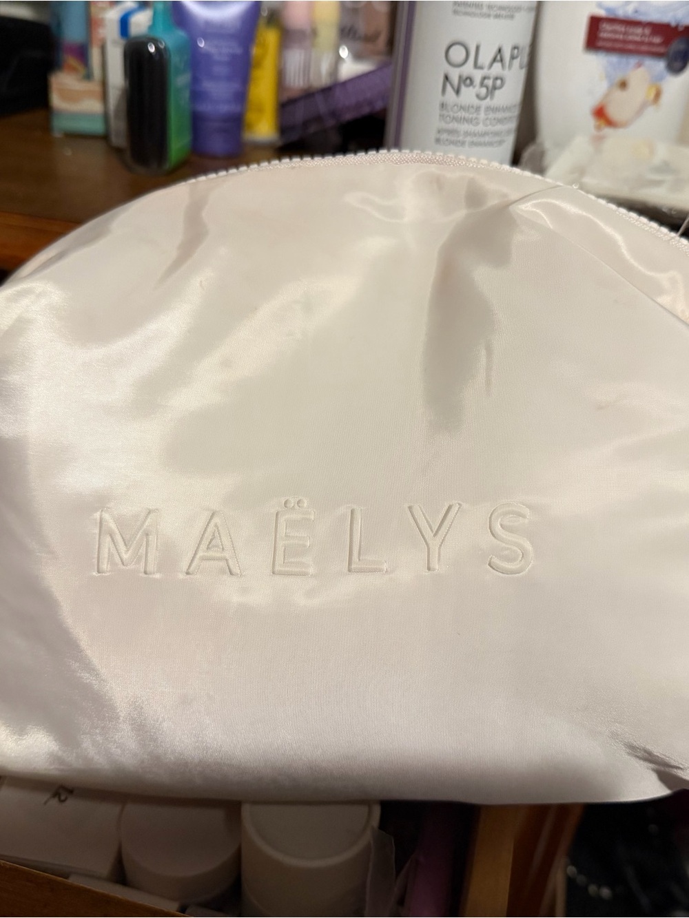 Maely's Satin Cosmetic Pouch in white